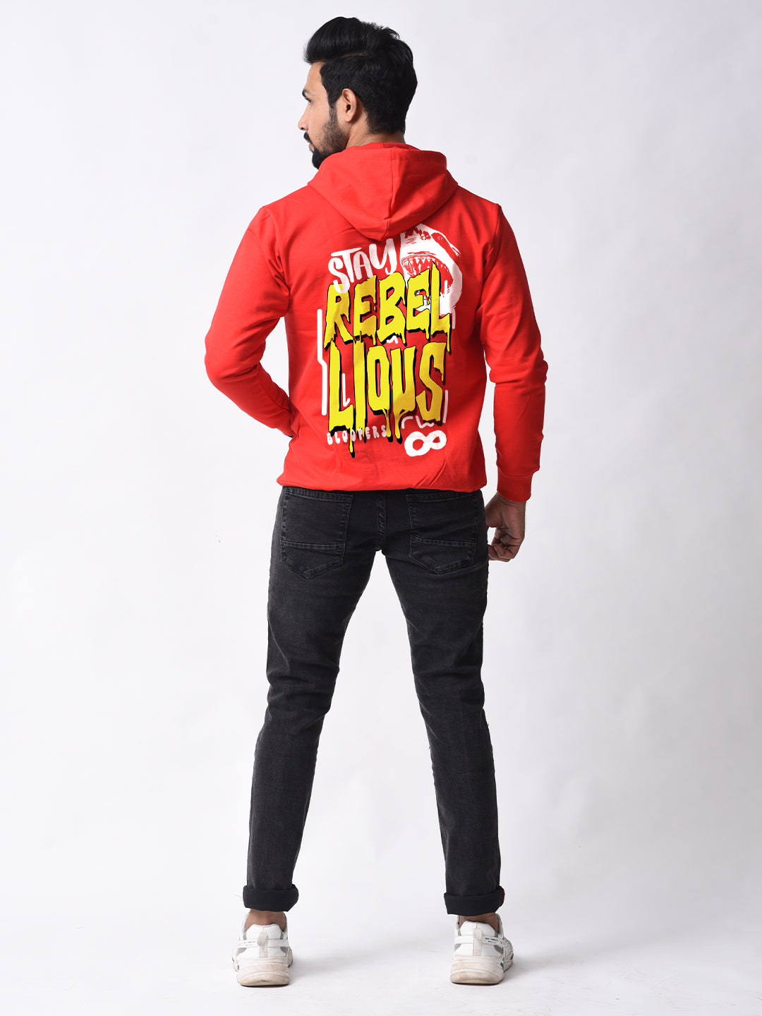 Stay Rebel Men's Red Graphic Printed Full Sleeve Winter Wear Hoodie