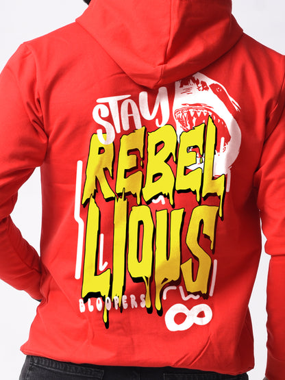 Stay Rebel Men's Red Graphic Printed Full Sleeve Winter Wear Hoodie