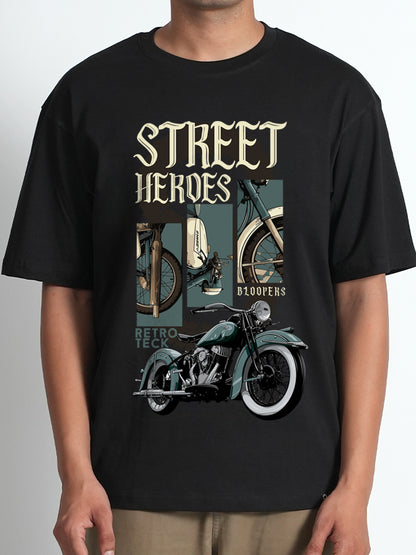 Street Heros Black Oversized Drop shoulder T-shirt