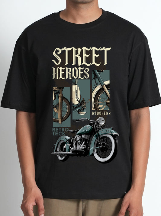 Street Heros Black Oversized Drop shoulder T-shirt