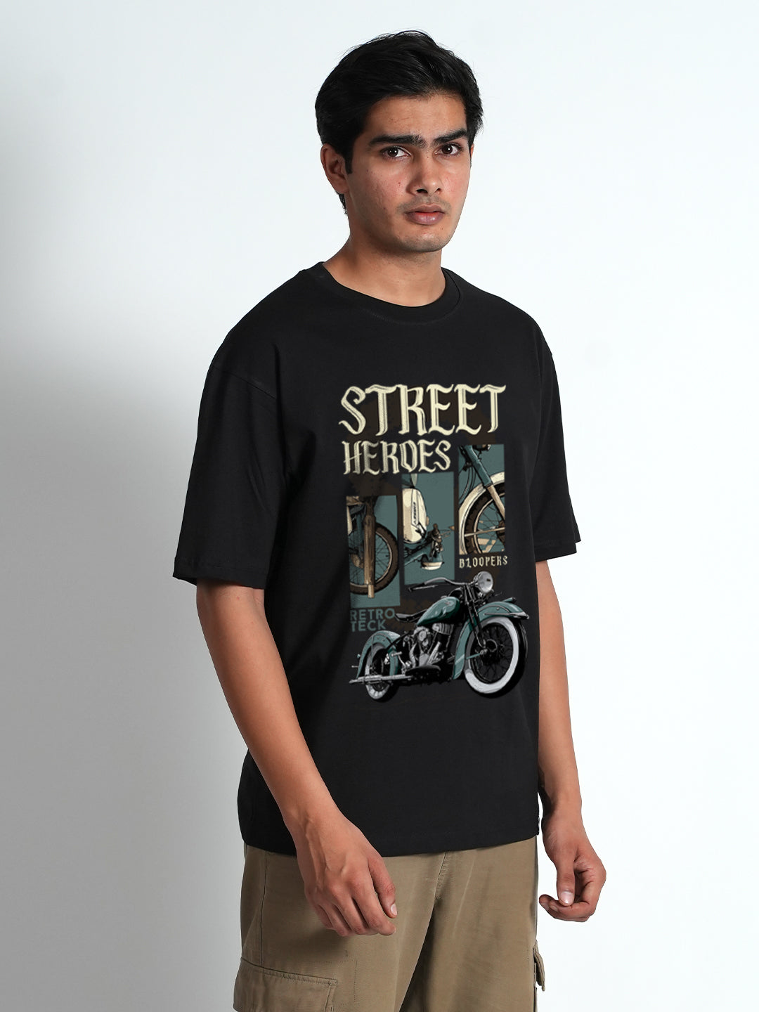 Street Heros Black Oversized Drop shoulder T-shirt