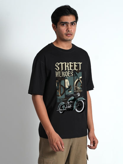 Street Heros Black Oversized Drop shoulder T-shirt