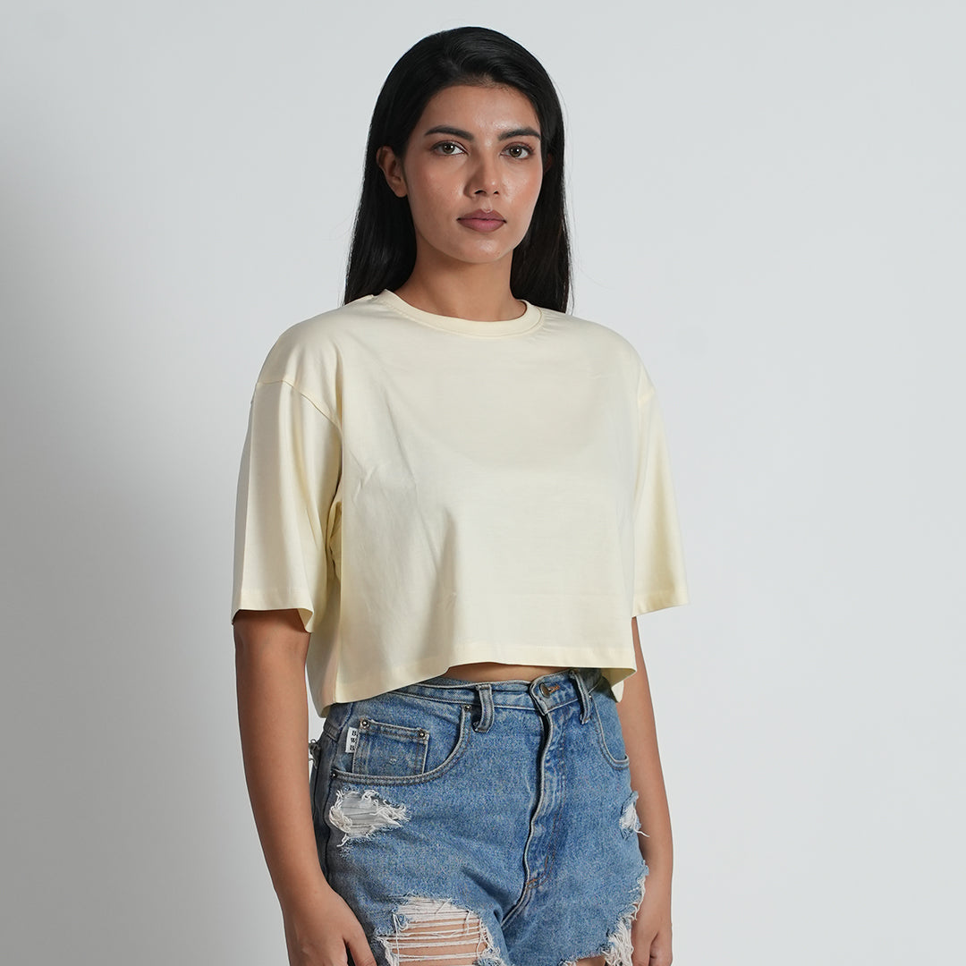 Basic Oversized DropShoulder Off White Croptop For Women