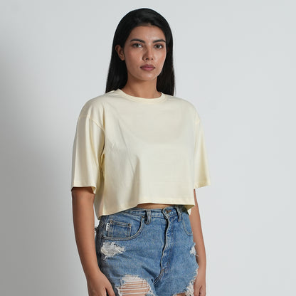 Basic Oversized DropShoulder Off White Croptop For Women