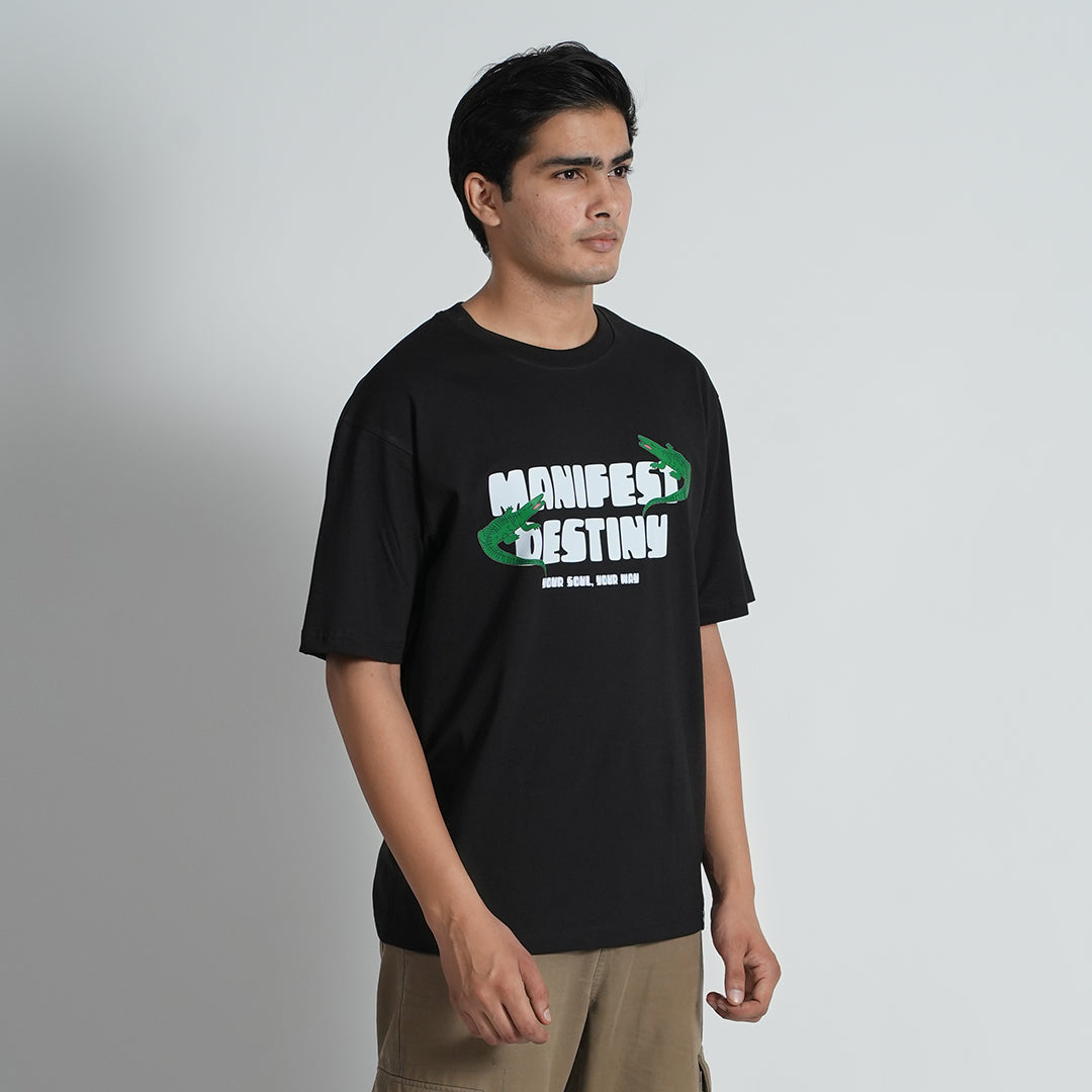Menifest Black Oversized Half Sleeve Cotton T-shirt