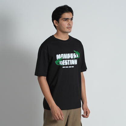 Menifest Black Oversized Half Sleeve Cotton T-shirt