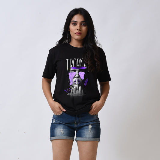 Tropical Women Black Regular Fit T-shirt