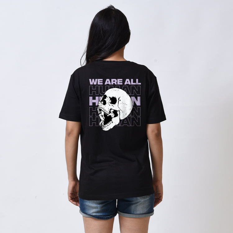 We are all human Black Regular Fit Round Neck Half Sleeve T-shirt