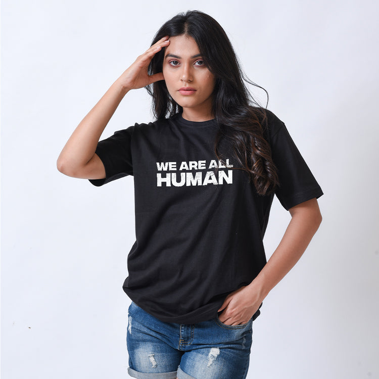 We are all human Black Regular Fit Round Neck Half Sleeve T-shirt