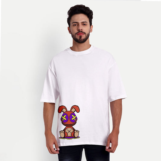 RABBIT DROPSHOULDER LOOSEFIT WHITE OVERSIZE T-SHIRT