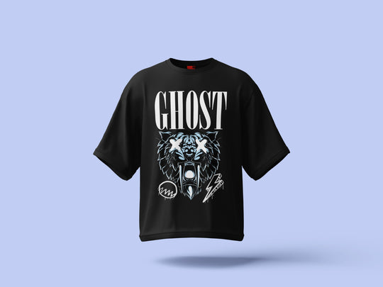 Ghost Black Oversized Half Sleeve Mens drop shoulder t-shirt