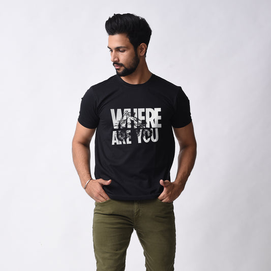 Where are You Black Regular Fit Roundneck T-shirt For Men