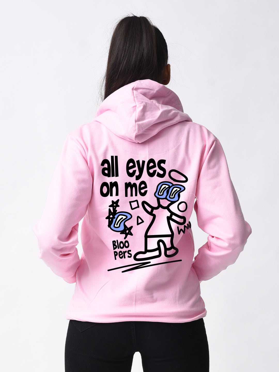 All Eyes On Me Pink Graphic Printed Hoodie For Women