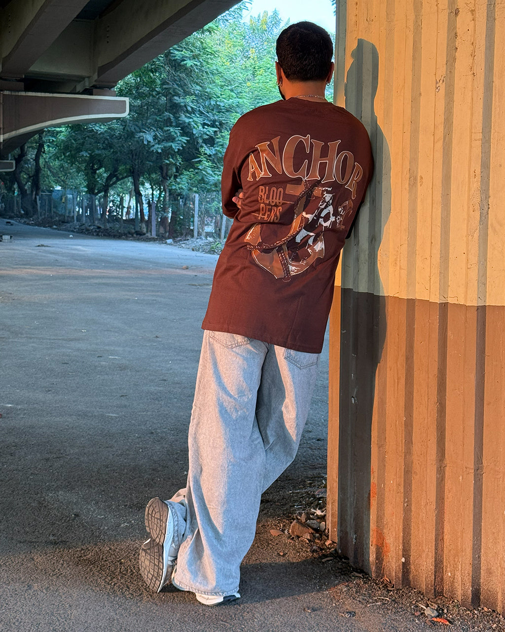Anchor Brown Oversized Casual Loose Fit Round neck T-shirt for men