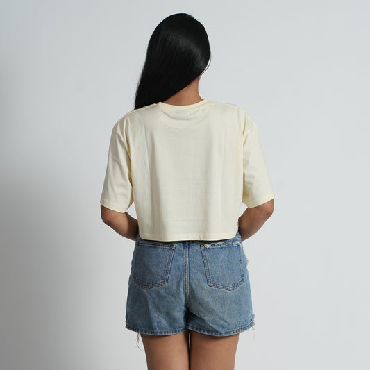 Basic Oversized DropShoulder Off White Croptop For Women