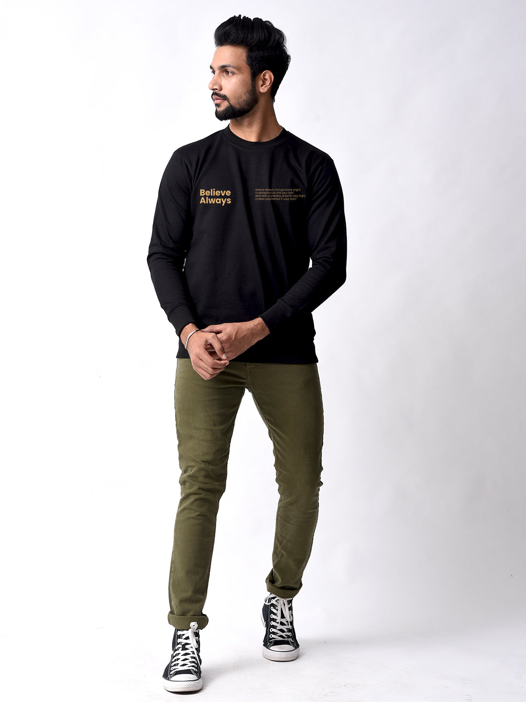 Believe Always Black Printed Round Neck sweatshirt for Men's