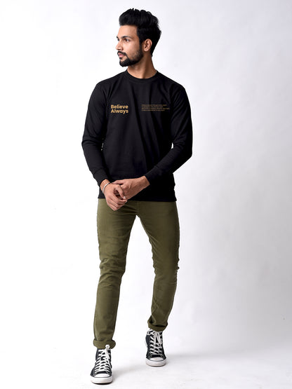 Believe Always Black Printed Round Neck sweatshirt for Men's
