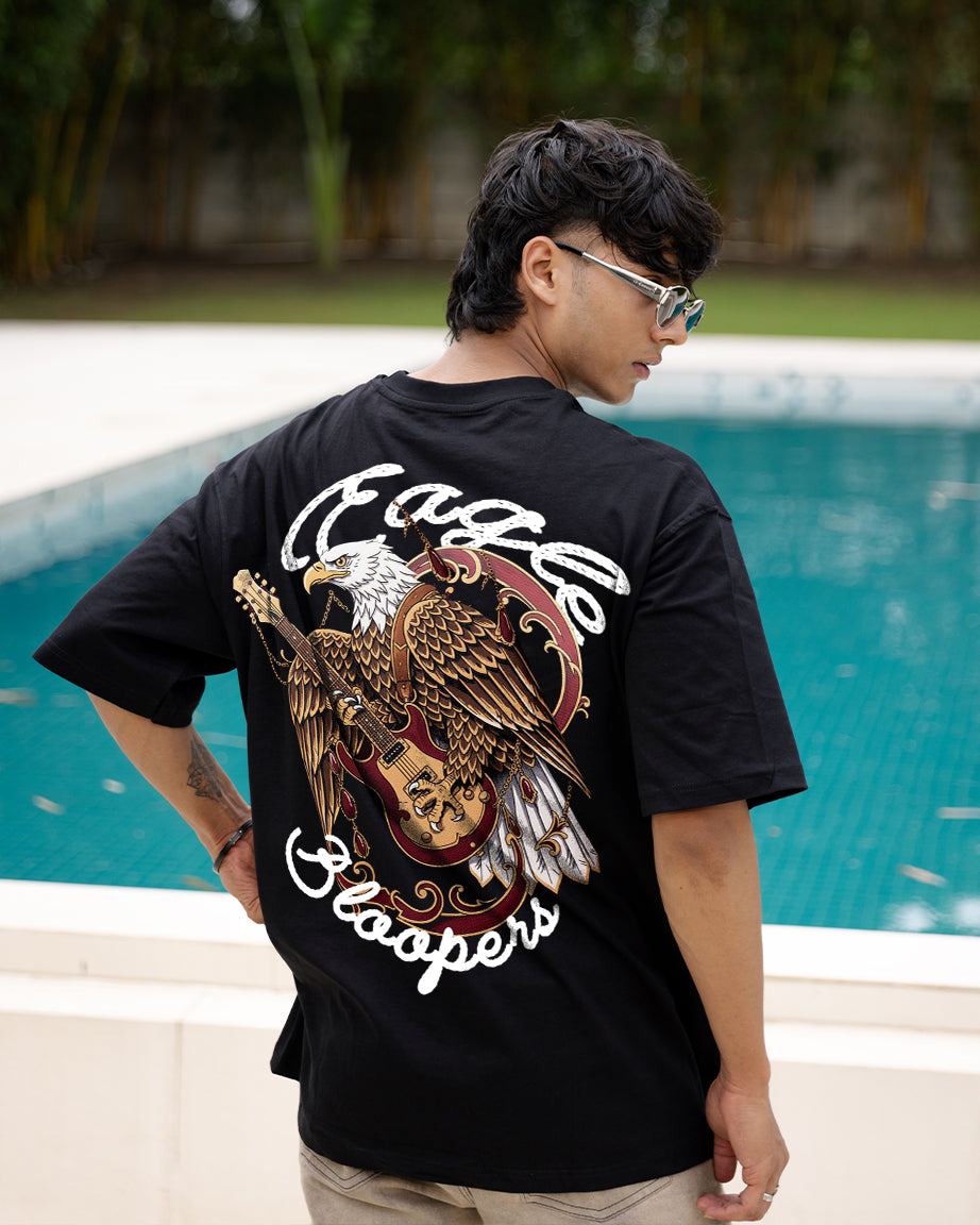 Blooper Eagle Black Oversized Drop shoulder T-shirt for Men