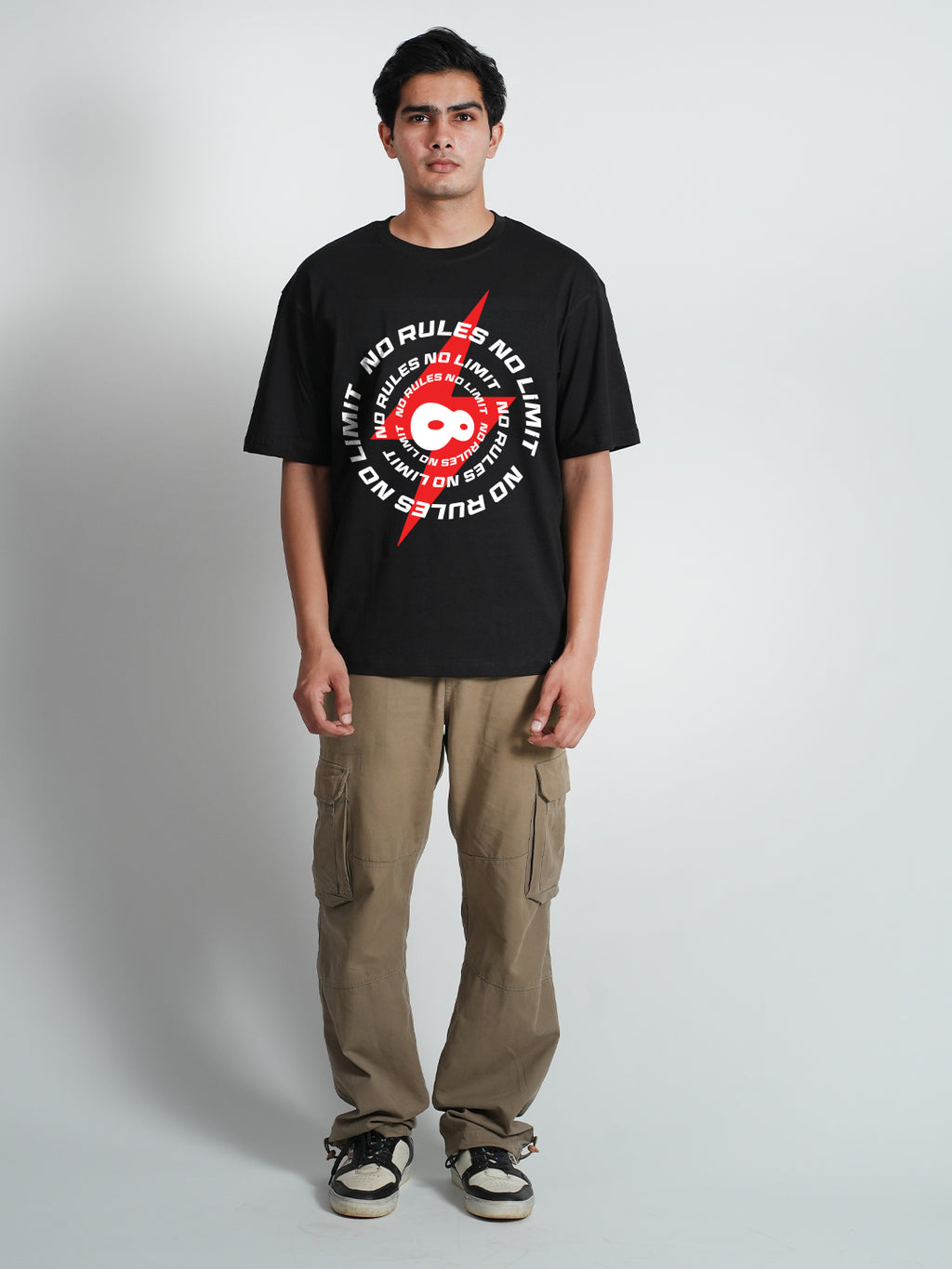 Person wearing a black t-shirt 