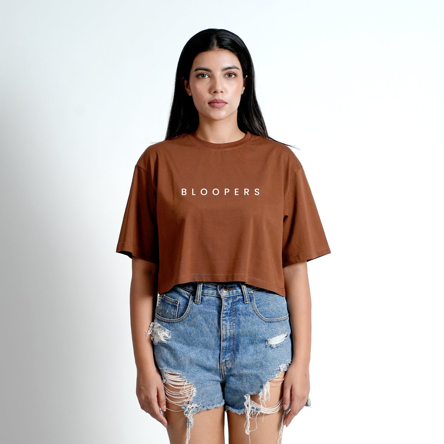 BLOOPERS BROWN TRENDY PRINTED CROP TOP FOR WOMEN