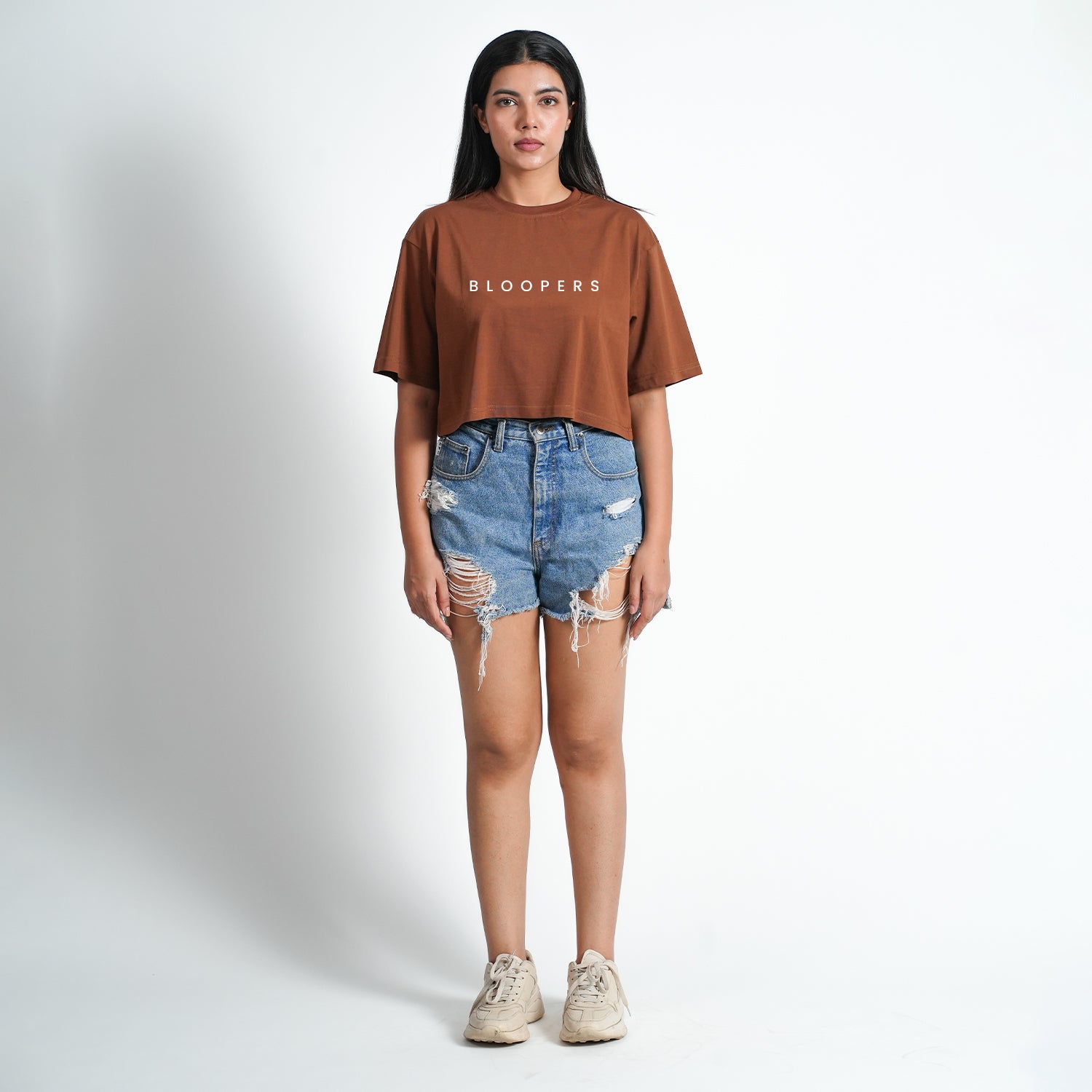 BLOOPERS BROWN TRENDY PRINTED CROP TOP FOR WOMEN