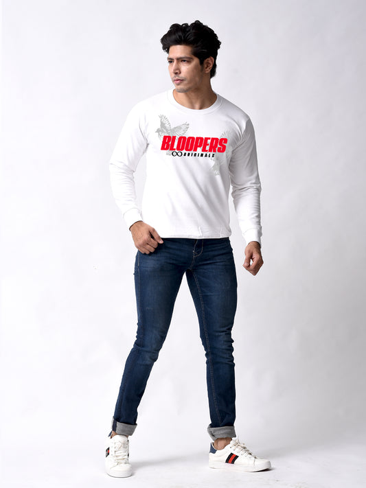 Bloopers White Winter Wear Full Sleeve Sweatshirt