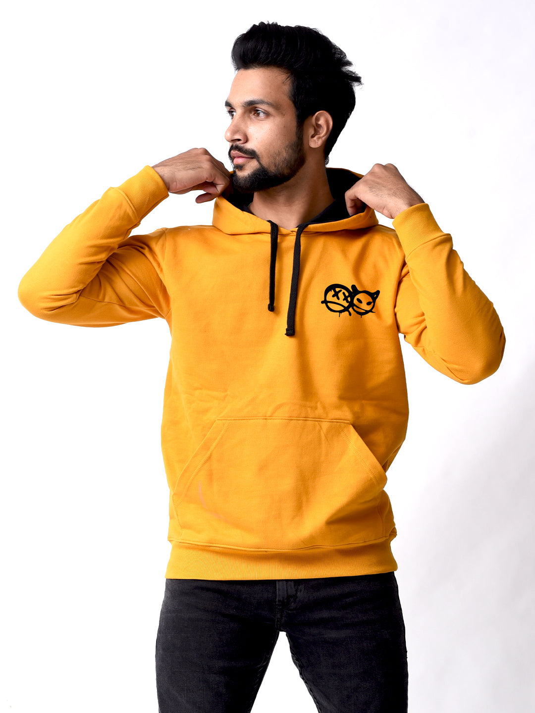 Men's Graphic Printed Full Sleeve Casual Wear Mustard Hoodie