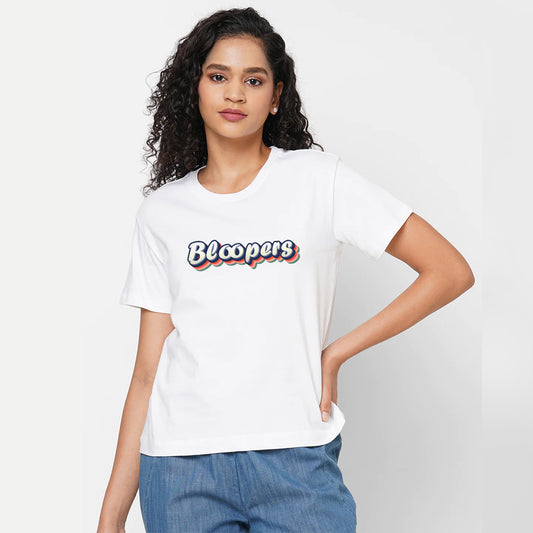 bloopers white graphic t-shirt
