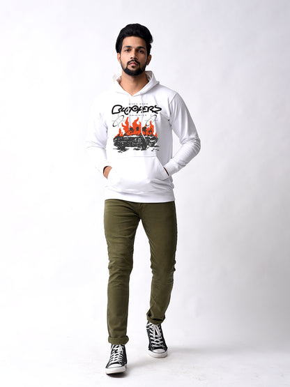 Bloopers White Graphic Printed Winter Wear Hoodie