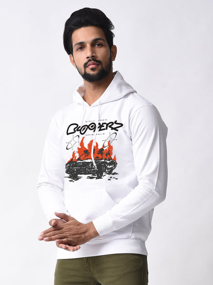 Bloopers White Graphic Printed Winter Wear Hoodie