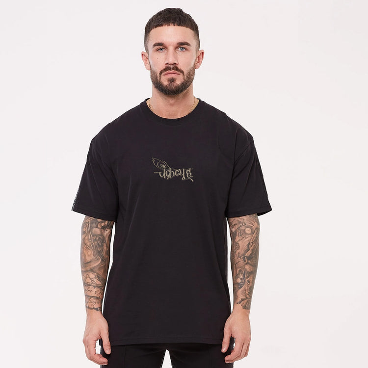 Conspiracy Black Oversized Casual Loose Fit Round neck T-shirt for men