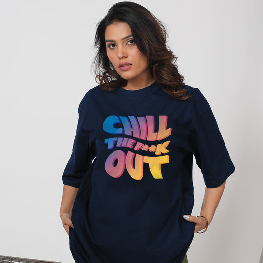 CHILL THE F**K OUT NAVY OVERSIZE T-SHIRT