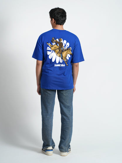 Bloopers Royal Blue Oversized Printed T-shirt For Men