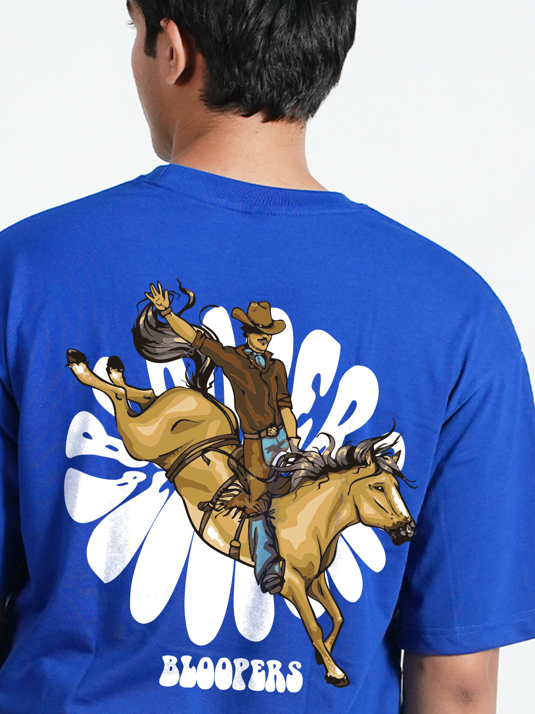 Bloopers Royal Blue Oversized Printed T-shirt For Men