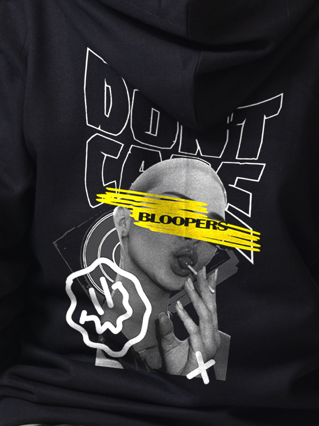 Don't care Cotton Black Hoodie for Women