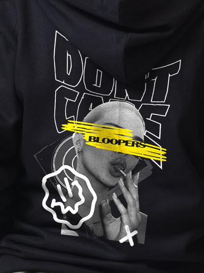 Don't care Cotton Black Hoodie for Women