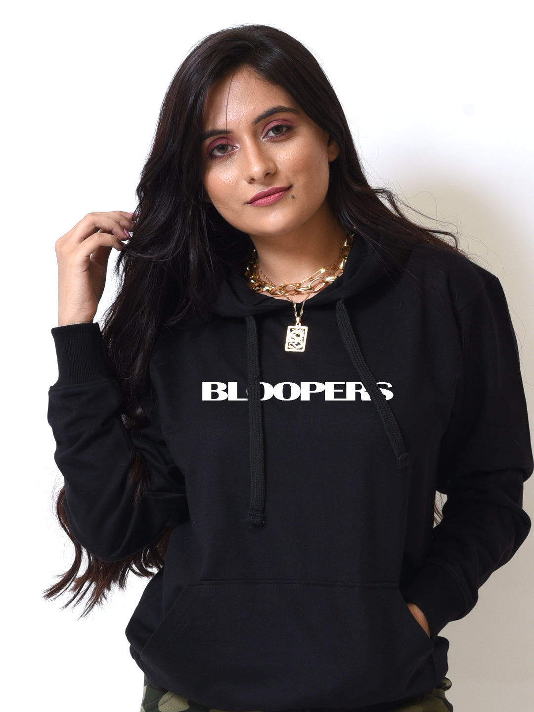 Don't care Cotton Black Hoodie for Women