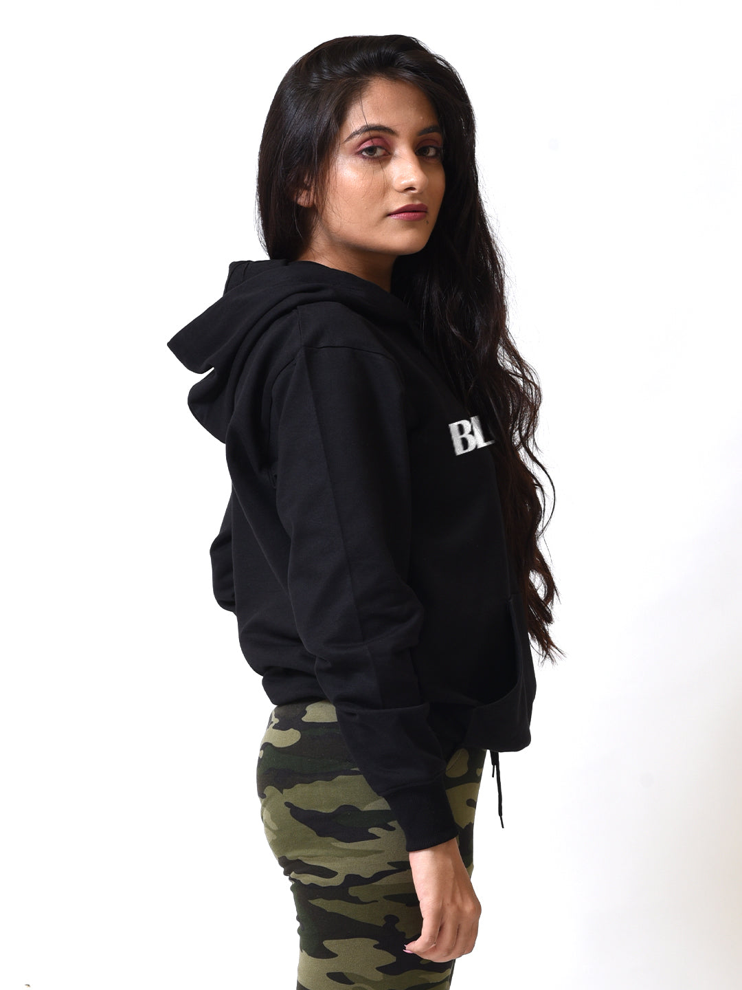 Don't care Cotton Black Hoodie for Women