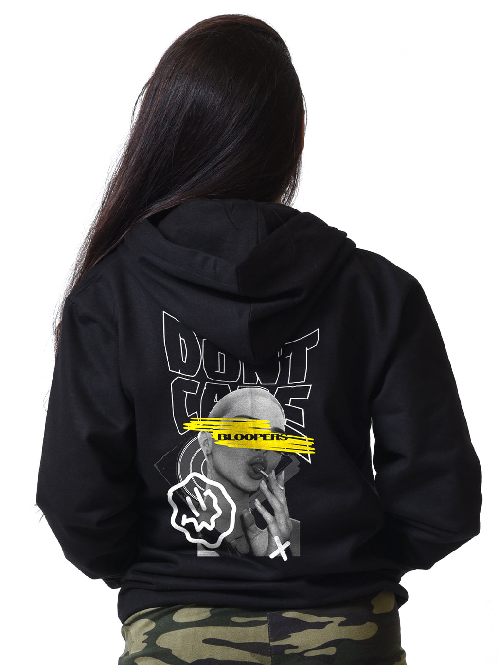 Don't care Cotton Black Hoodie for Women