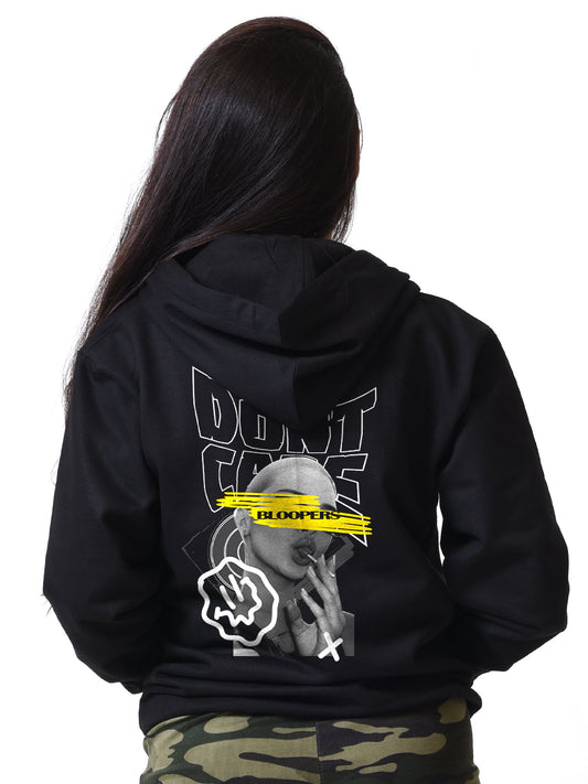 Don't care Cotton Black Hoodie for Women