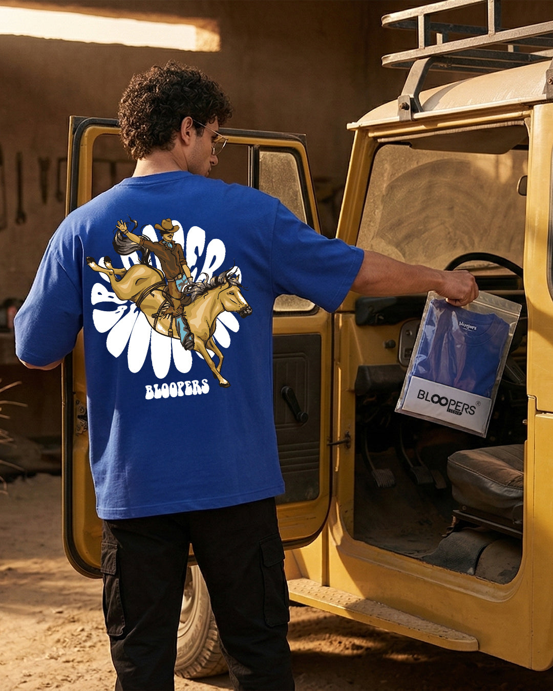 Bloopers Royal Blue Oversized Printed T-shirt For Men