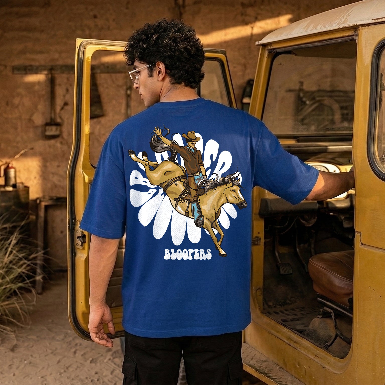 Bloopers Royal Blue Oversized Printed T-shirt For Men