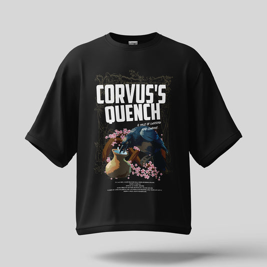 Corvus's Quench Black Oversized Black Half Sleeve Summer Wear T-shirt