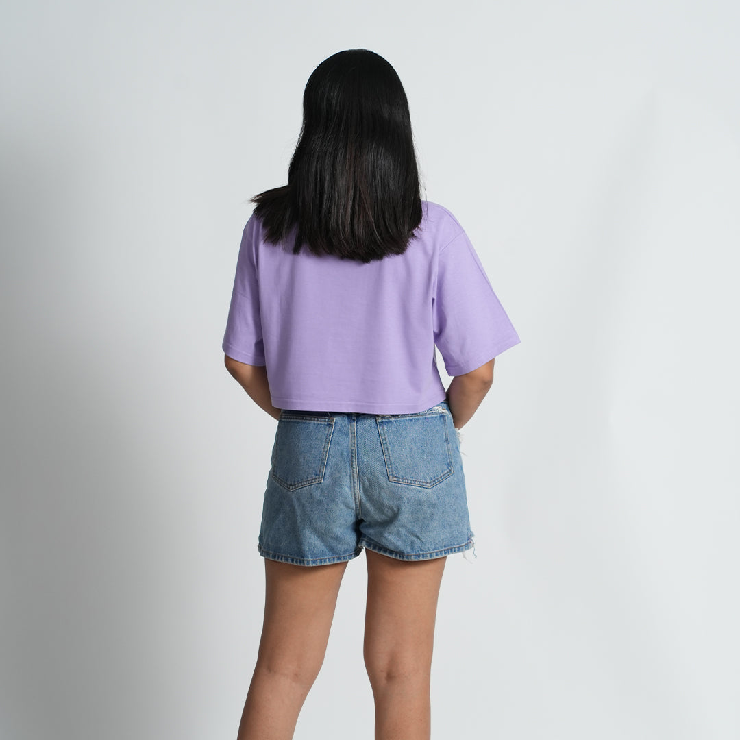Oomph Lavender Oversized Roundneck half Sleeve Cotton Blend Croptop