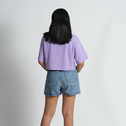 Oomph Lavender Oversized Roundneck half Sleeve Cotton Blend Croptop