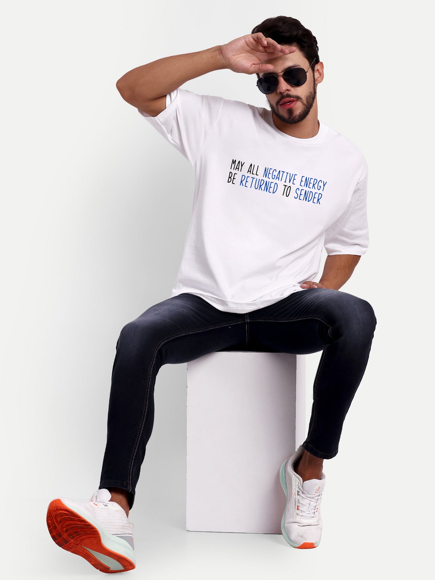 Evil Eye  White Oversized Men Tshirt