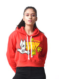 Fearless Sprit Red Graphic Printed Crop Hoodie