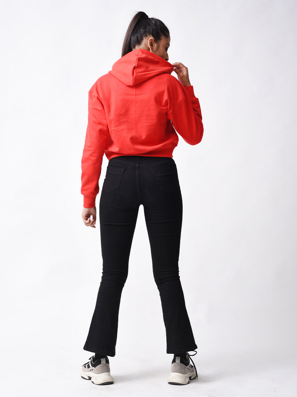 Fearless Sprit Red Graphic Printed Crop Hoodie