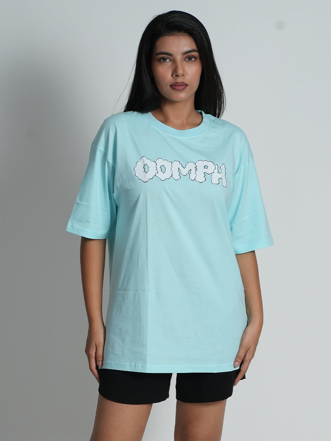 Bloopers Oomph Skyblue Oversized Half Sleeve T-shirt