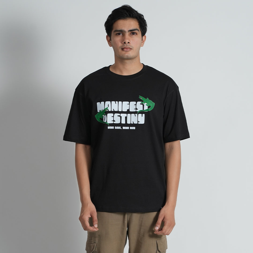 Menifest Black Oversized Half Sleeve Cotton T-shirt